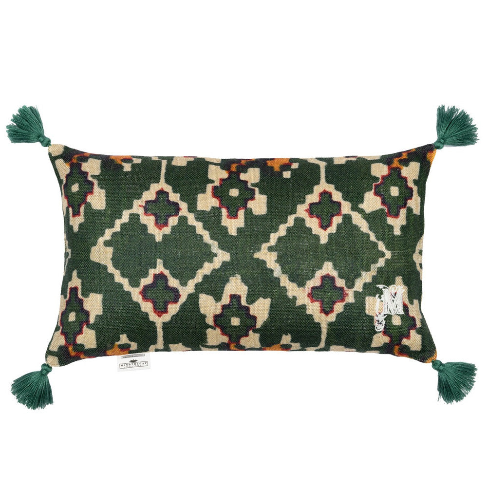 Mind The Gap Pillows ZOLD Linen Cushion (LC40101) | LC40101 | TRANSYLVANIAN ROOTS | 20 x 12 in | Green, Orange, White | Fabric Carolina | https://www.fabriccarolina.com/
