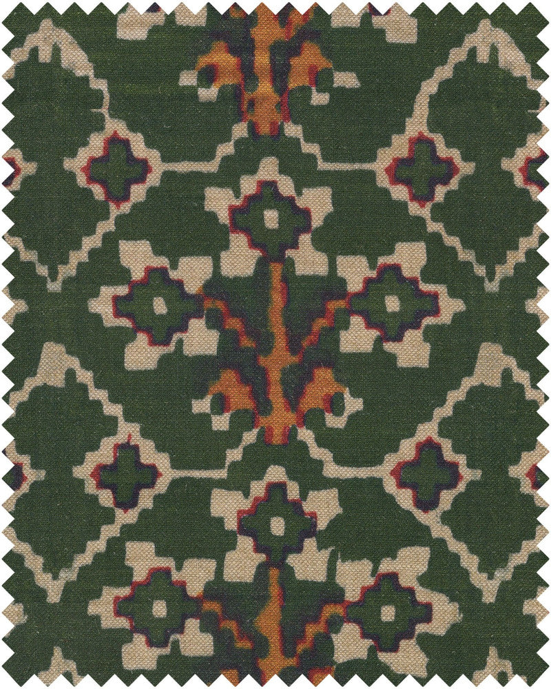 Mind The Gap Fabric ZOLD Linen (FB00042) | FB00042 | TRANSYLVANIAN ROOTS | Green, Orange, White | Fabric Carolina | https://www.fabriccarolina.com/