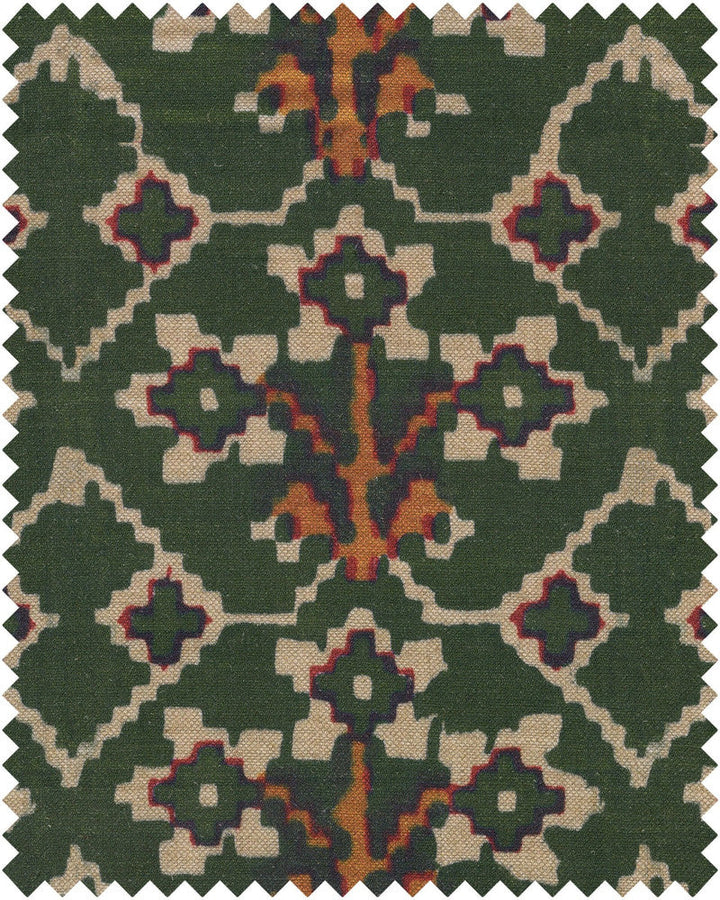 Mind The Gap Fabric ZOLD Linen (FB00042) | FB00042 | TRANSYLVANIAN ROOTS | Green, Orange, White | Fabric Carolina | https://www.fabriccarolina.com/